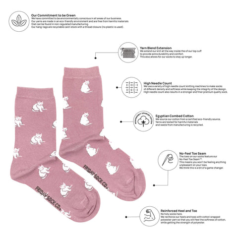 Friday Sock Co. Women's White Cat Socks: Women’s 5 – 10