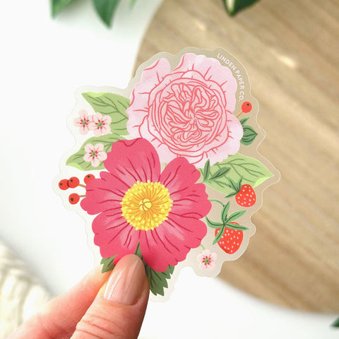 Strawberries and Peonies Floral Sticker