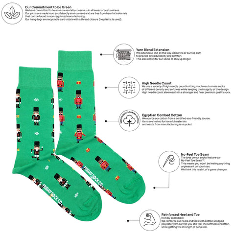 Friday Sock Co. Men's Ugly Christmas Nutcracker Socks: Men's 7 - 12