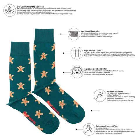 Friday Sock Co. Men's Ugly Christmas Gingerbread Cookie Socks: Men's 7 - 12