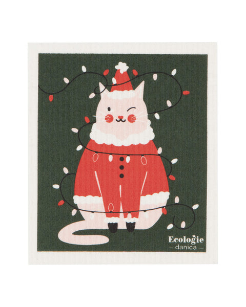 Festive Feline Swedish Sponge Cloth