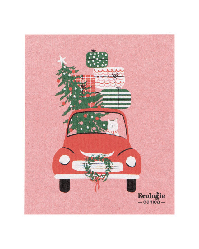 Winter Wheels Cat Swedish Sponge Cloth