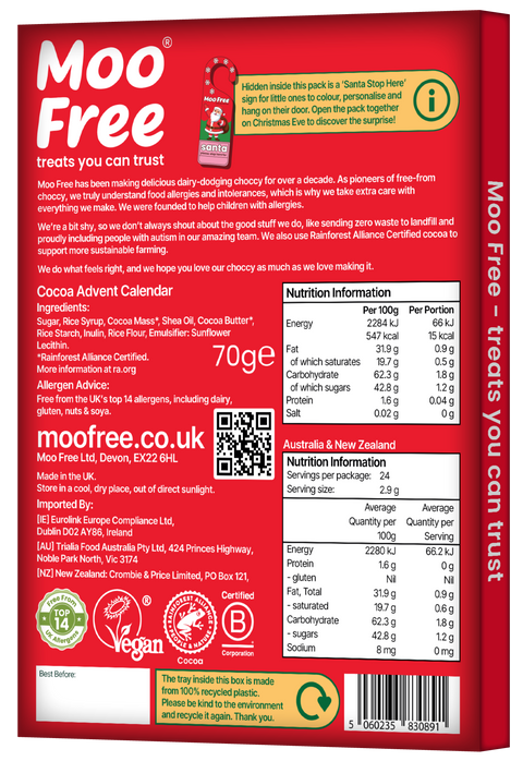 Pre-order | Vegan Milk Chocolate Advent Calendar 70g | Ships Nov 1