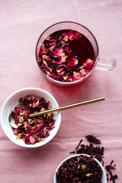 Rose Hibiscus Glow Loose-Leaf Tea | Glass Jar 24 Cups