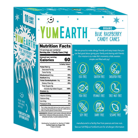 YumEarth Holiday Blue Raspberry Candy Canes 10ct
