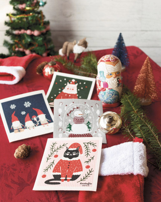 Festive Feline Swedish Sponge Cloth