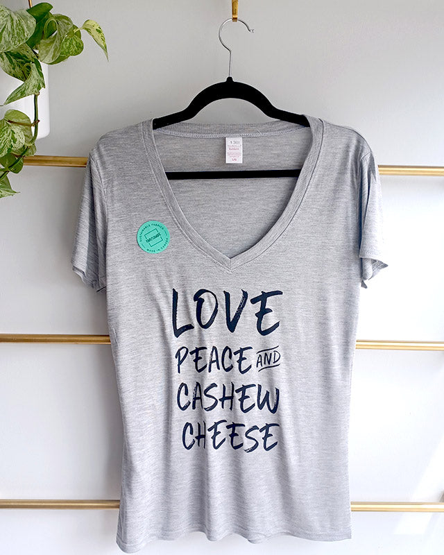 Light Grey Bamboo T-Shirt - Love, Peace & Cashew Cheese