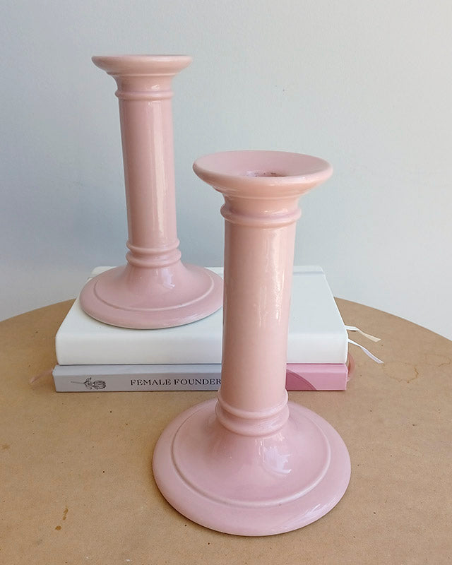 Pink Candle Sticks - Set of 2 (Thrifted)